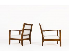 Fauteuils en noyer et tissu beige design reconstruction 1950 set de 2