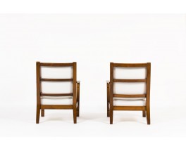 Fauteuils en noyer et tissu beige design reconstruction 1950 set de 2