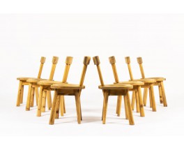 Rene Faublee chairs in pine 1950 set of 8