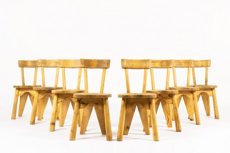 Chaises René Faublée en pin 1950 set de 8