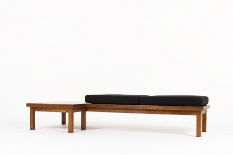 Daybed in oak and black linen fabric 1950