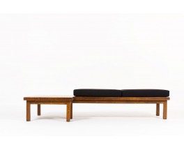 Daybed in oak and black linen fabric 1950