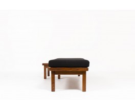 Banquette en chêne et tissu lin noir 1950