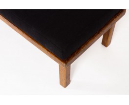 Banquette en chêne et tissu lin noir 1950