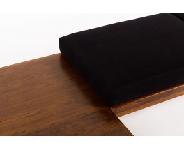 Banquette en chêne et tissu lin noir 1950