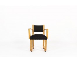 Francisque Chaleyssin armchair in raw oak and black linen fabric 1930