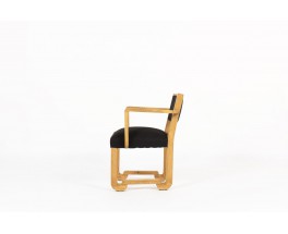 Francisque Chaleyssin armchair in raw oak and black linen fabric 1930