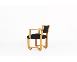 Fauteuil Francisque Chaleyssin en chêne brut et lin noir 1930