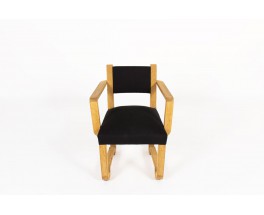 Fauteuil Francisque Chaleyssin en chêne brut et lin noir 1930