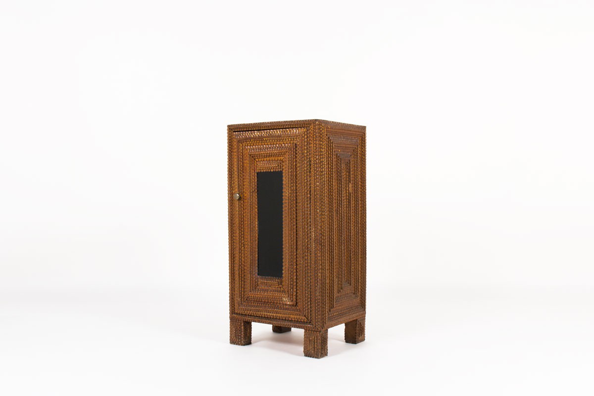 Cabinet in carved oak brutalist design 1950