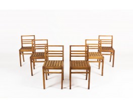 Chaises René Gabriel modèle Caillebotis 1950 set de 6