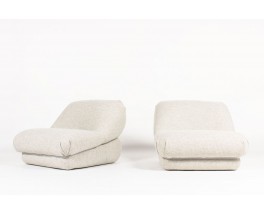 Low chairs with Snowy Fabric from Maison Thevenon 1970 set of 2