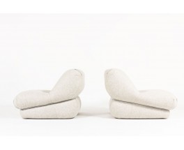 Low chairs with Snowy Fabric from Maison Thevenon 1970 set of 2