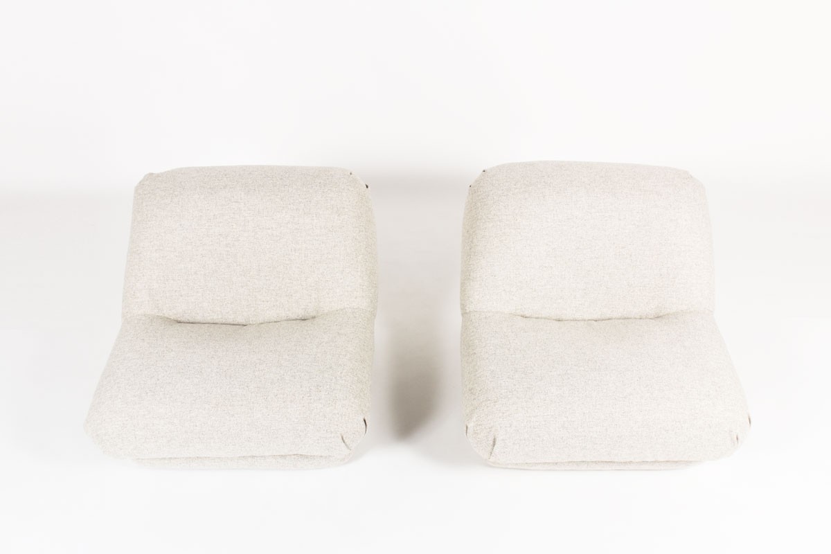 Low chairs with Snowy Fabric from Maison Thevenon 1970 set of 2
