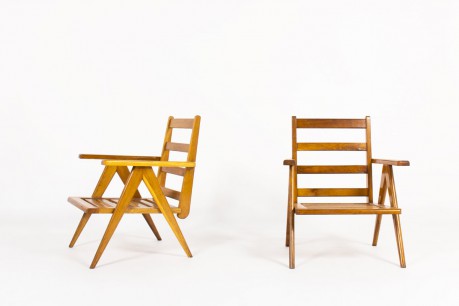 Armchairs in oak with slat 1950 set of 2