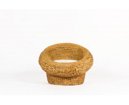 Armchair in braided banana leaves and Bouclette fabric from Maison Thevenon 1950