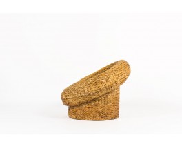 Fauteuil en feuilles de bananier tressées et tissu Bouclette Maison Thevenon 1950