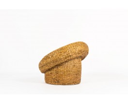 Fauteuil en feuilles de bananier tressées et tissu Bouclette Maison Thevenon 1950