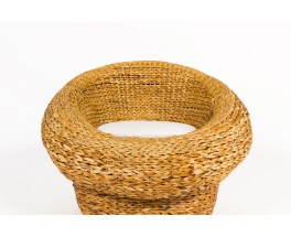 Armchair in braided banana leaves and Bouclette fabric from Maison Thevenon 1950