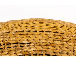 Armchair in braided banana leaves and Bouclette fabric from Maison Thevenon 1950