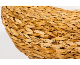 Armchair in braided banana leaves and Bouclette fabric from Maison Thevenon 1950