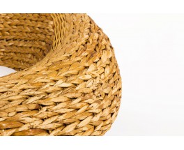 Armchair in braided banana leaves and Bouclette fabric from Maison Thevenon 1950