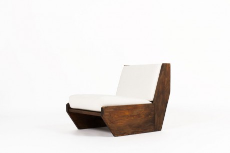 Rene Martin low chair model Ciseaux in pine Bouclette fabric from Maison Thevenon 1960
