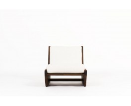 Rene Martin low chair model Ciseaux in pine Bouclette fabric from Maison Thevenon 1960
