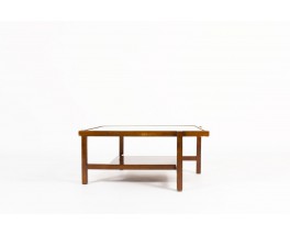 Table basse carrée hêtre et verre 1950