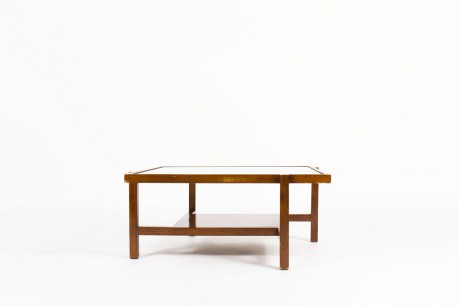Square coffee table ash and glass top 1950