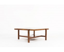 Square coffee table ash and glass top 1950