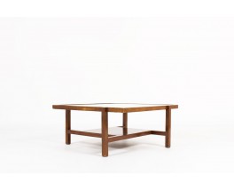 Table basse carrée hêtre et verre 1950