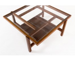 Table basse carrée hêtre et verre 1950