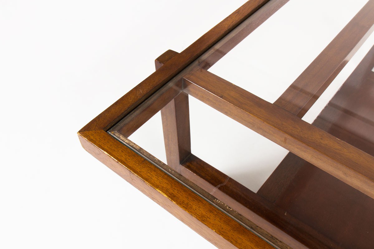 Table basse carrée hêtre et verre 1950