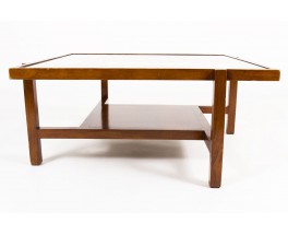 Table basse carrée hêtre et verre 1950