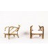 Audoux Minet low chairs in rattan and Maison Thevenon fabric 1950 set of 2