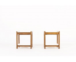 Bedside tables with drawer tinted beech and lacquer 1960 set of 2