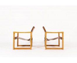 Karin Mobring armchairs in pine and leather 1970 set of 2