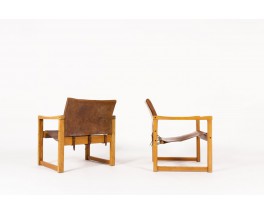 Karin Mobring armchairs in pine and leather 1970 set of 2