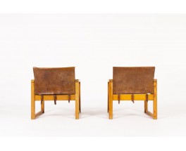 Karin Mobring armchairs in pine and leather 1970 set of 2