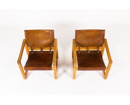 Karin Mobring armchairs in pine and leather 1970 set of 2