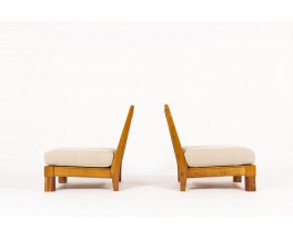 Armchairs in elm and linen fabric from Maison Thevenon 1950 set of 2