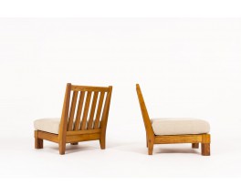 Armchairs in elm and linen fabric from Maison Thevenon 1950 set of 2