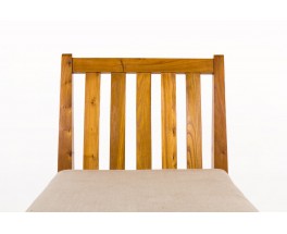 Fauteuils en orme et tissu lin beige Maison Thevenon 1950 set de 2