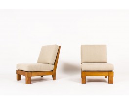 Armchairs in elm and linen fabric from Maison Thevenon 1950 set of 2
