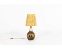 Georges Pelletier lamp in brown ceramic and rope lampshade 1960