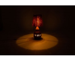 Georges Pelletier lamp in brown ceramic and rope lampshade 1960