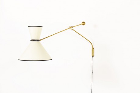 Applique à contrepoids laiton et abat-jour diabolo édition Lunel 1950