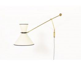 Wall light with brass counterweight and diabolo lampshade edition Lunel 1950