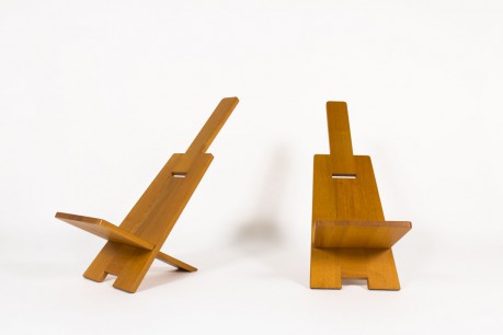 Alain Gaubert armchairs in oak 1980 set of 2